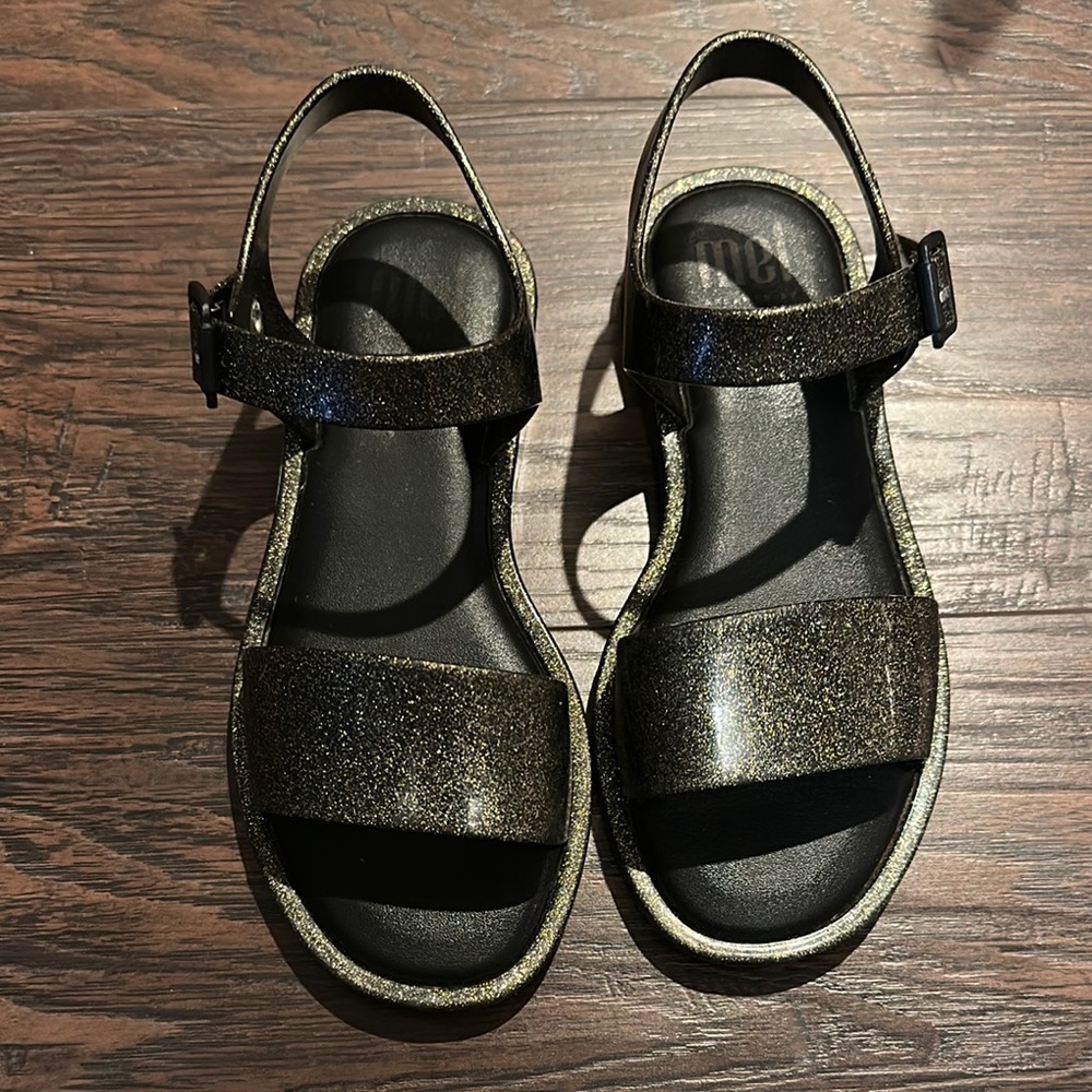Mini Melissa Glittery Black Kids Sandals size 13